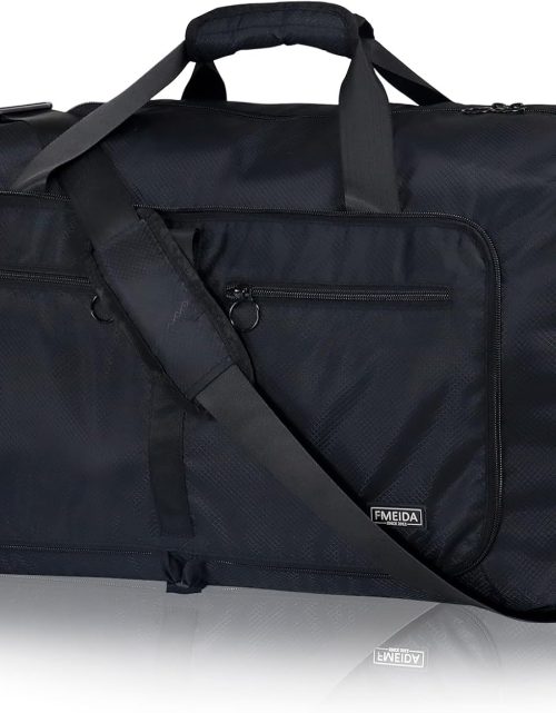 65L Duffle Bag with Shoes Compartment, Foldable Travel Duffel Bags for Men Women, Large Packable Travel Bag Water Repellent & Tear Resistant (Black)