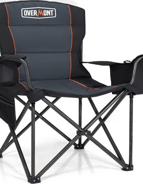 Overmont Oversized Folding Camping Chair - 450lbs Support with Padded Cushion Cooler Pockets - Heavy Duty Collapsible Chairs for Sports Garden Beach Fishing