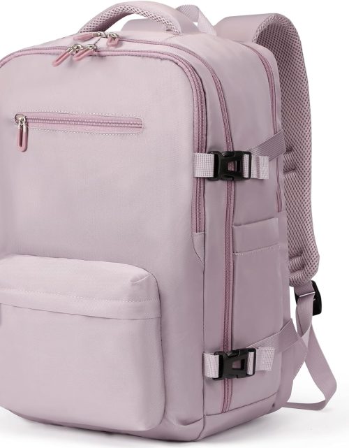 Travel Laptops Backpack for Women Men, Casual Work Bag 17inch Backpack Airline Approved Backpack for Hiking Business (Pink khaki)