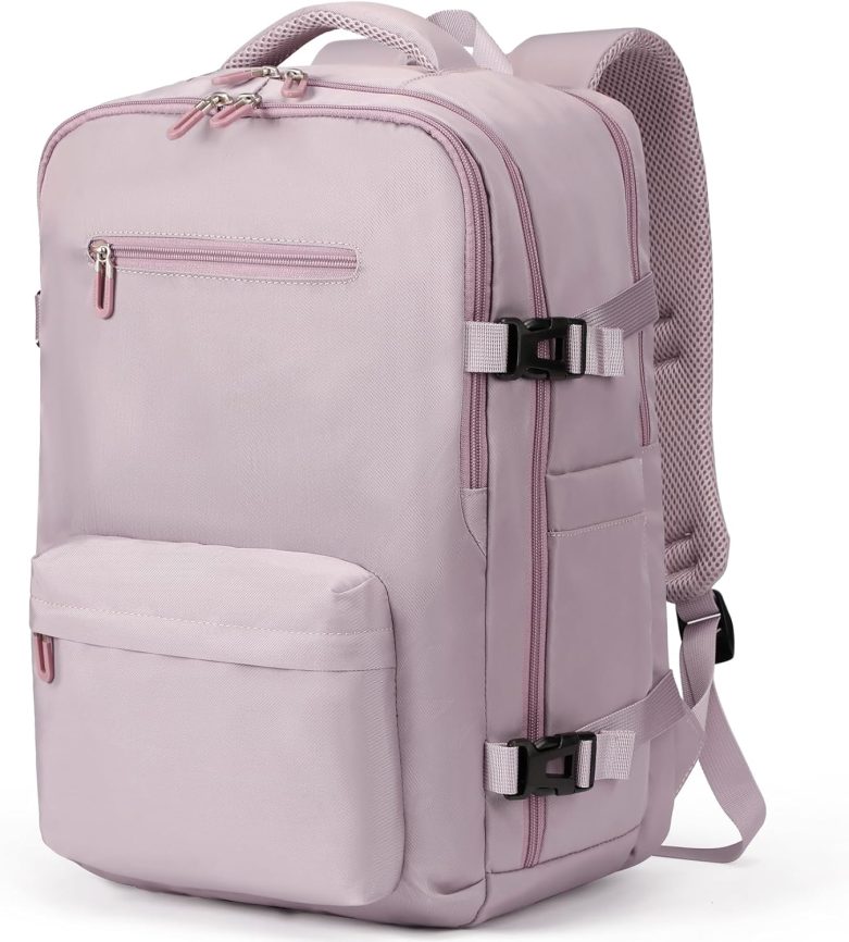 Travel Laptops Backpack for Women Men, Casual Work Bag 17inch Backpack Airline Approved Backpack for Hiking Business (Pink khaki)