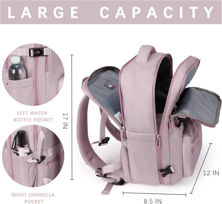 Travel Laptops Backpack for Women Men, Casual Work Bag 17inch Backpack Airline Approved Backpack for Hiking Business (Pink khaki) - Image 3