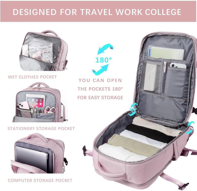 Travel Laptops Backpack for Women Men, Casual Work Bag 17inch Backpack Airline Approved Backpack for Hiking Business (Pink khaki) - Image 5