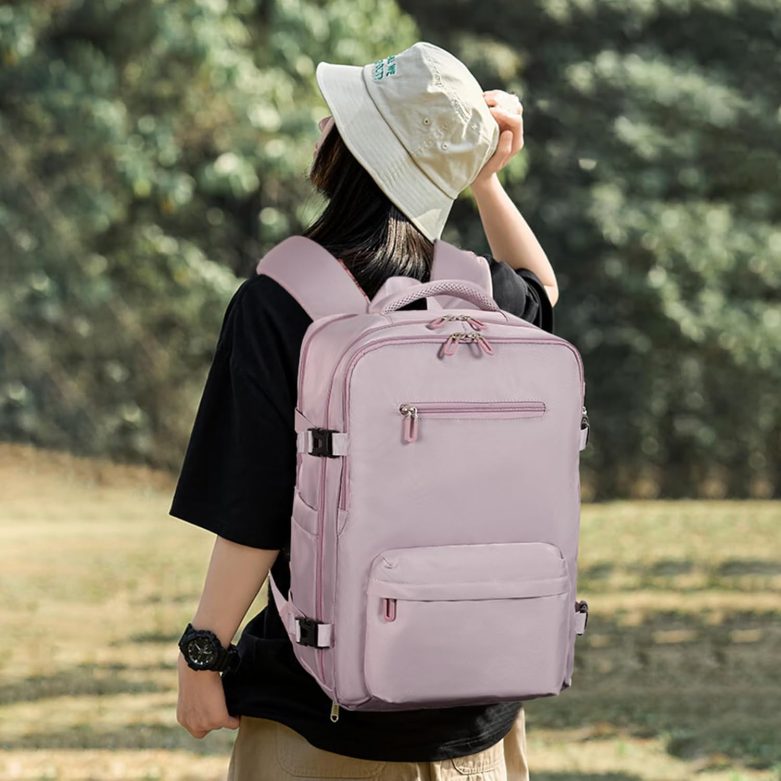 Travel Laptops Backpack for Women Men, Casual Work Bag 17inch Backpack Airline Approved Backpack for Hiking Business (Pink khaki) - Image 7
