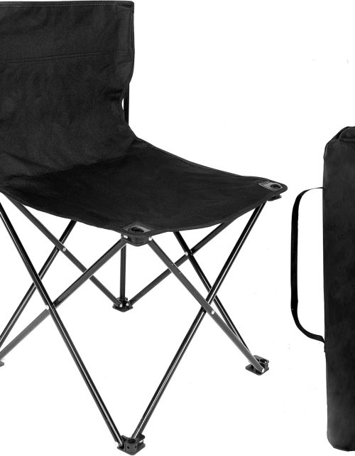 YSSOA Portable Folding Camping Chair with Carry Bag for Adults, Collapsible Anti-Slip Padded Oxford Cloth Stool for Beach, Hiking, Fishing, Gardening, Picnic Color: Black, Size: Large